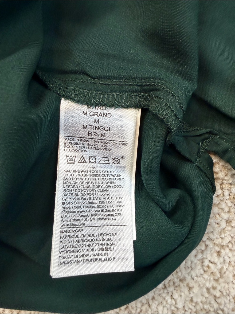New GAP Women Satin Empire Maxi Dress  Essex Green V neck Long Sleeve M Tall - Picture 12 of 14